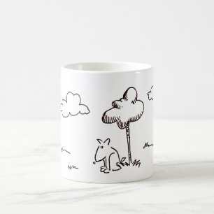 Funny Cartoon Dog Under Tree Line Drawing Coffee Mug