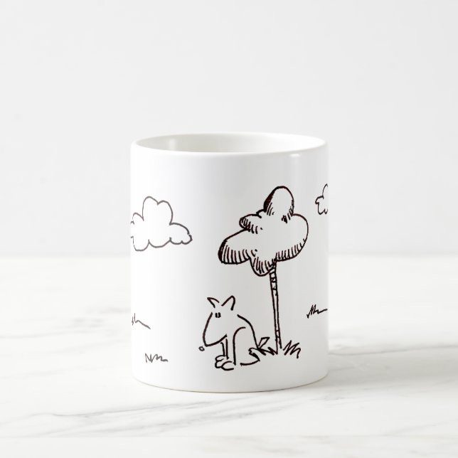Funny Cartoon Dog Under Tree Line Drawing Coffee Mug (Center)