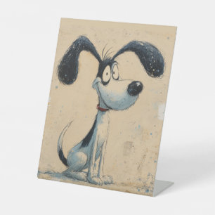 Funny Cartoon Dog – Whimsical Cute Dog Art Pedestal Sign
