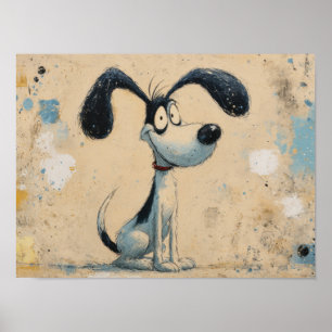Funny Cartoon Dog – Whimsical Cute Dog Art Poster