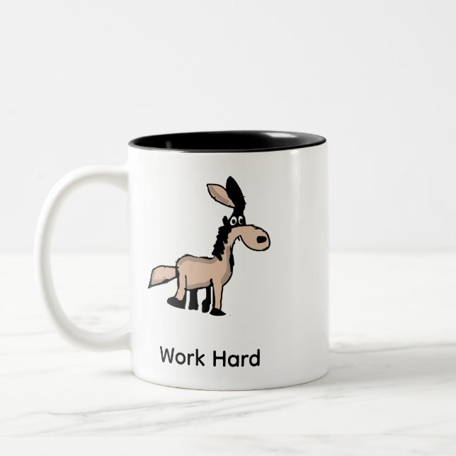 Funny Cartoon Donkey Work Hard Office Coffee Mug (Left)