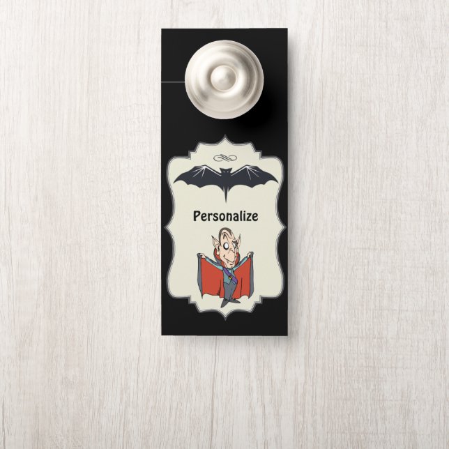 Funny Cartoon Dracula Flying Bat Personalised Room Door Hanger (On Knob)