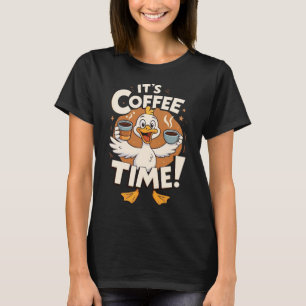 Funny Cartoon Duck Coffee Time Illustration T-Shirt