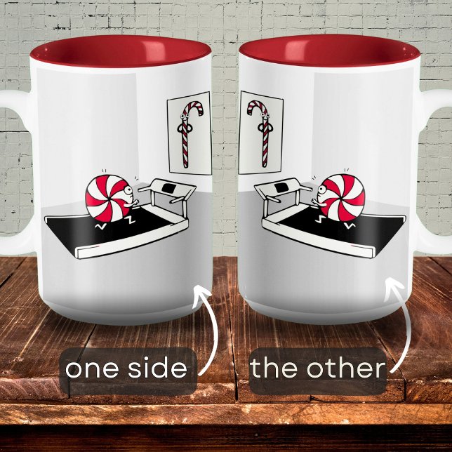 Funny Cartoon Exercise Weight Candy Cane Christmas Two-Tone Coffee Mug (Creator Uploaded)