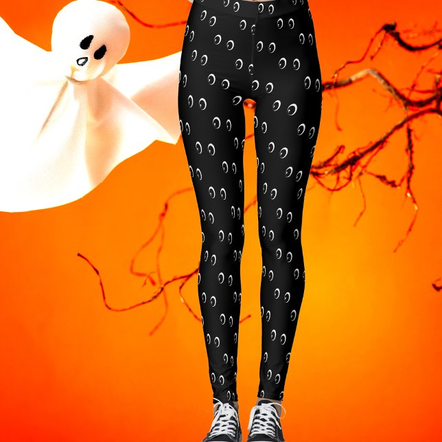 Funny cartoon eyes in the dark Halloween costume  Leggings (Creator Uploaded)