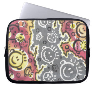 funny cartoon faces illustration laptop sleeve