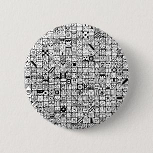 Funny Cartoon Faces Squares 6 Cm Round Badge