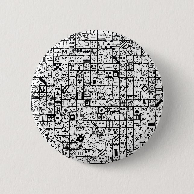 Funny Cartoon Faces Squares 6 Cm Round Badge (Front)