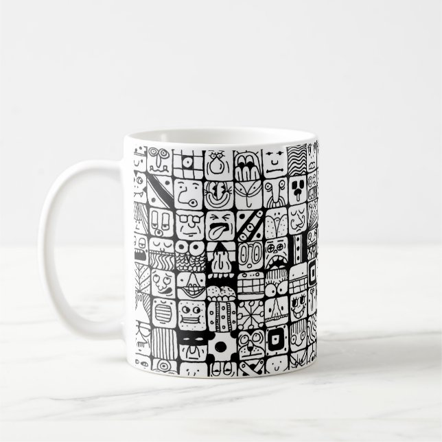 Funny Cartoon Faces Squares Coffee Mug (Left)