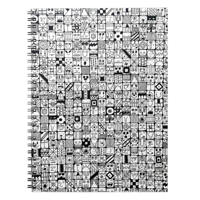 Funny Cartoon Faces Squares Notebook (Front)