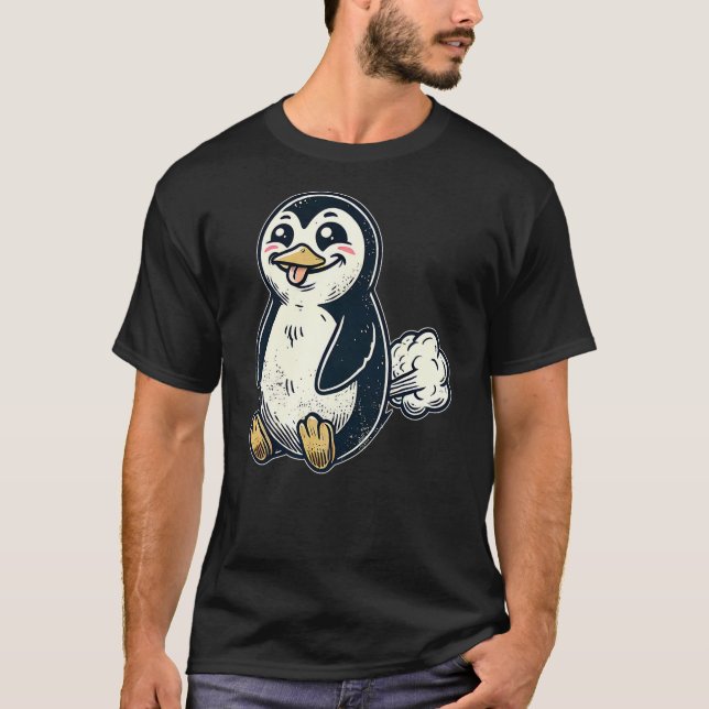 Funny Cartoon Farting Penguin for Animal Lovers Fa T-Shirt (Front)