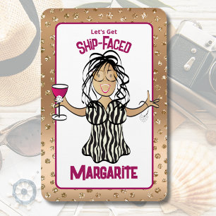 Funny Cartoon Female Cruise Vacation Gold Sparkle  Magnet