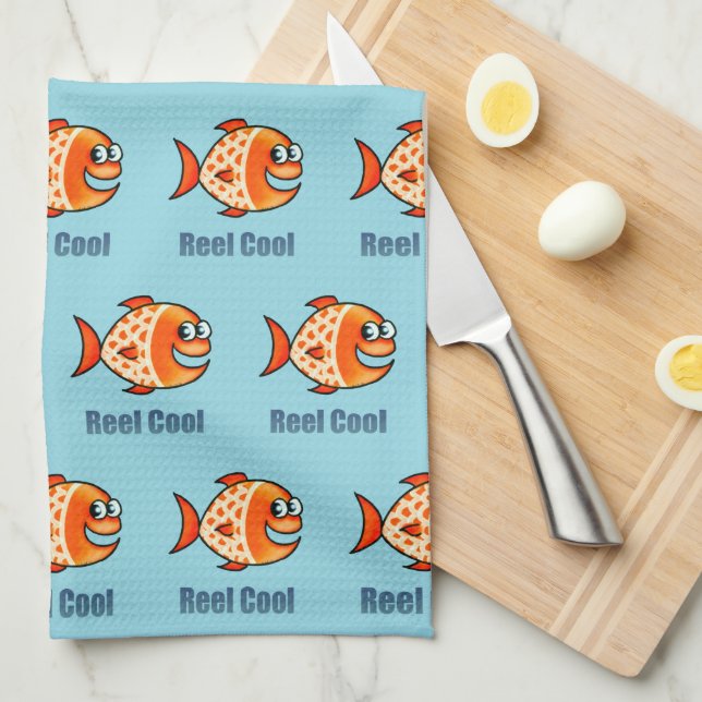 Funny Cartoon Fish Ocean Pun Tea Towel (Quarter Fold)