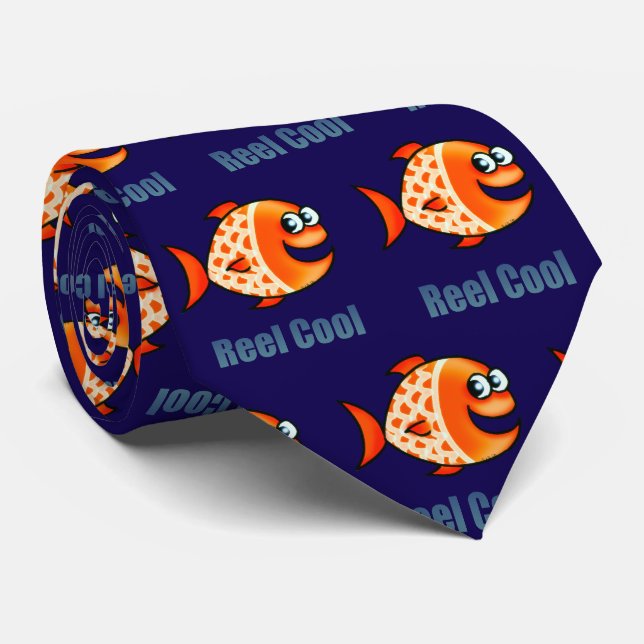 Funny Cartoon Fish Ocean Pun Tie (Rolled)