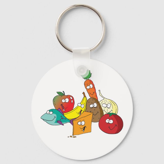 Funny Cartoon Food Group Friends Characters Key Ring (Front)