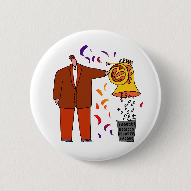 Funny Cartoon French Horn Button (Front)