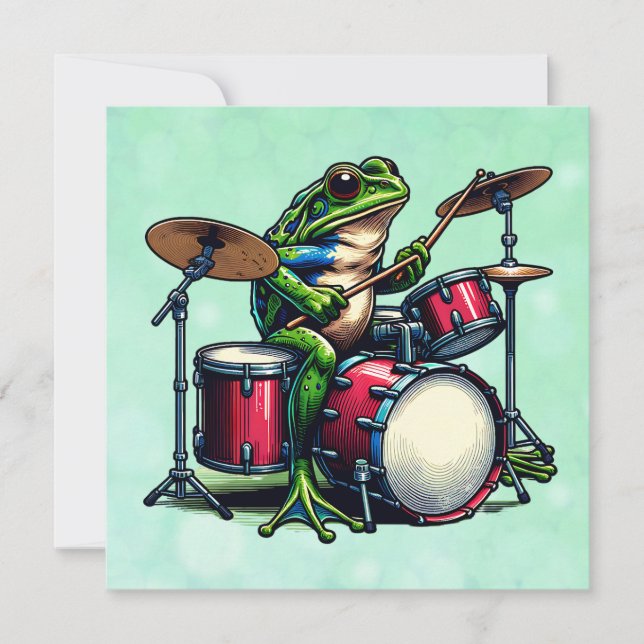 Funny Cartoon Frog Playing the Drums (Front)
