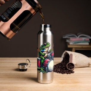 Funny Cartoon Frog Playing the Drums Water Bottle