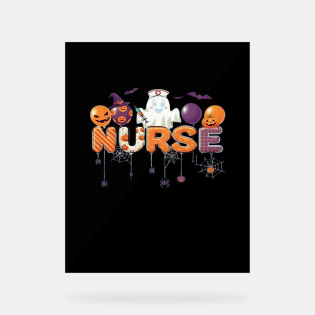 funny cartoon ghost nurse - Hot Nurse Halloween Ou Acrylic Sign (Front)