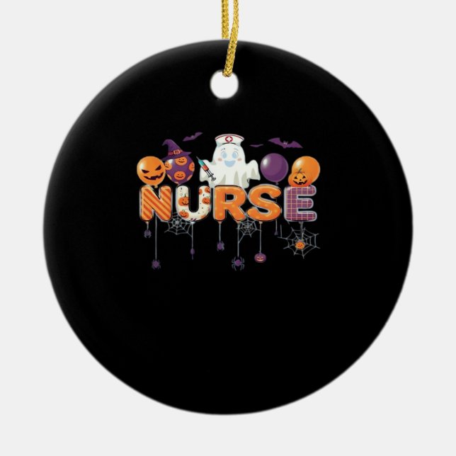 funny cartoon ghost nurse - Hot Nurse Halloween Ou Ceramic Ornament (Front)