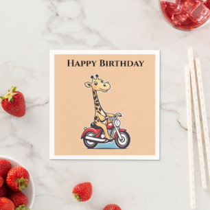 Funny Cartoon Giraffe Riding A Motorbike, Napkin