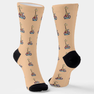 Funny Cartoon Giraffe Riding A Motorbike, Socks