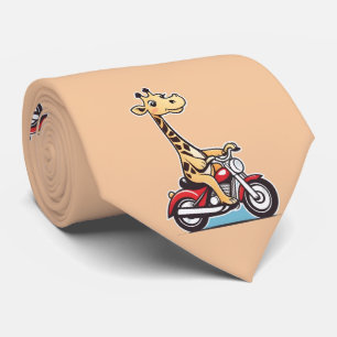 Funny Cartoon Giraffe Riding A Motorbike, Tie