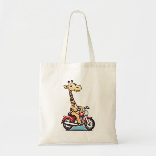 Funny Cartoon Giraffe Riding A Motorbike, Tote Bag