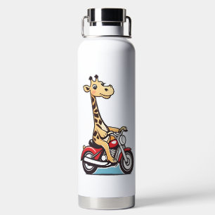 Funny Cartoon Giraffe Riding A Motorbike, Water Bottle