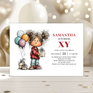Funny Cartoon Girl Birthday Playful invitation