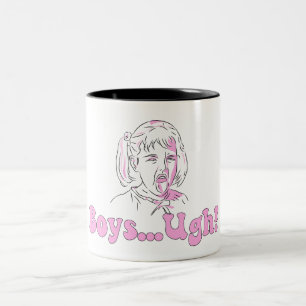 Funny cartoon girl meme - "boys...Ugh!" Two-Tone Coffee Mug