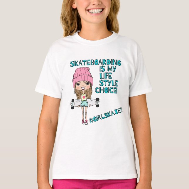Funny Cartoon Girl Skater T-shirt / Skateboarding (Front)