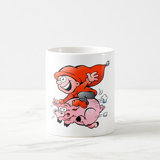 Funny Cartoon Gnome Riding Flying Pig Coffee Mug (Creator Uploaded)