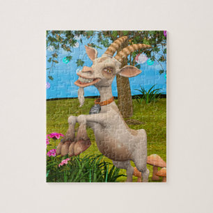Funny Cartoon Goat Garden Animal Art Jigsaw Puzzle