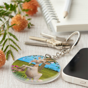 Funny Cartoon Goat Garden Animal Art Key Ring