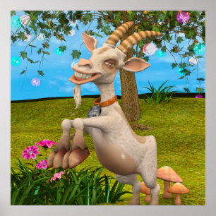 Funny Cartoon Goat Garden Animal Art Poster