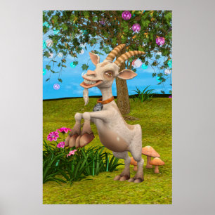 Funny Cartoon Goat Garden Animal Art Poster