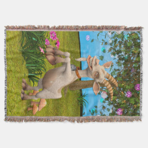 Funny Cartoon Goat Garden Animal Art Throw Blanket