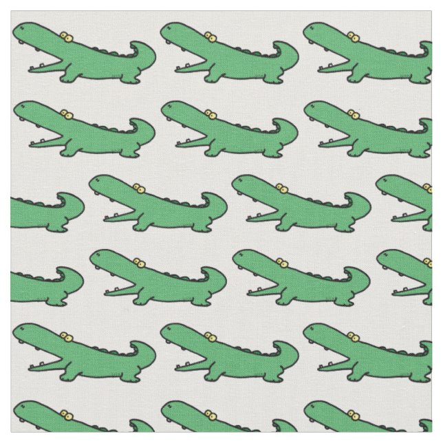 Funny cartoon green crocodile pattern fabric (Close Up)