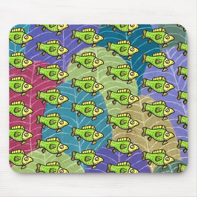 Funny Cartoon Green Fish Computer Mouse Pad (Front)