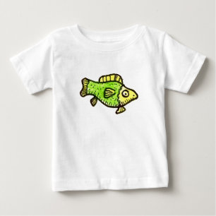 Funny Cartoon Green Fish Drawing Art Baby T-Shirt