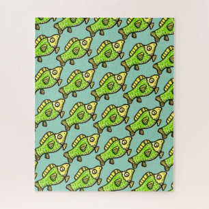 Funny Cartoon Green Fish Drawing Jigsaw Puzzle