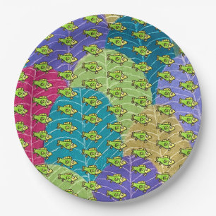 Funny Cartoon Green Fish Paper Plate