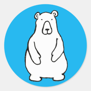 Funny Cartoon Grizzly Polar Bear Blue Classic Round Sticker