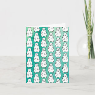 Funny Cartoon Grizzly Polar Bear Light Blue Folded Note Card