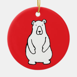 Funny Cartoon Grizzly Polar Bear Red Ceramic Ornament