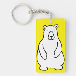 Funny Cartoon Grizzly Polar Bear Yellow Key Ring