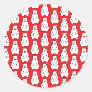 Funny Cartoon Grizzly Polar Bears Red Classic Round Sticker