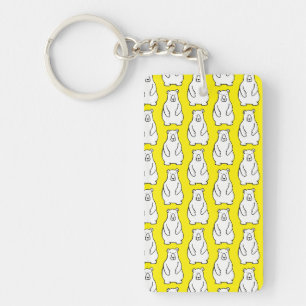 Funny Cartoon Grizzly Polar Bears Yellow Key Ring
