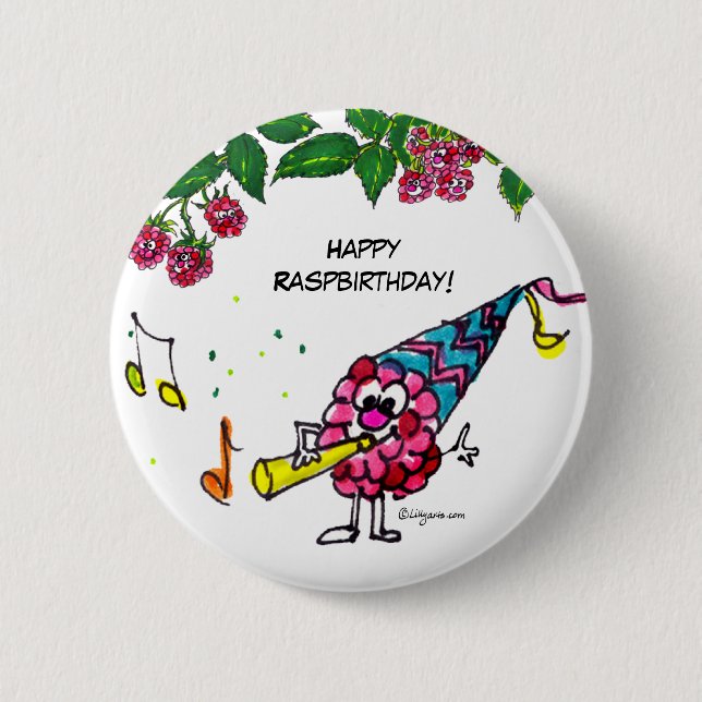 Funny Cartoon Happy Birthday Button Pin (Front)